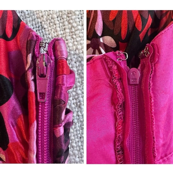 JS COLLECTIONS Pink Purple Floral Silk V-Neck Halter Top Ruched Blouse Women's 6 - Picture 6 of 16